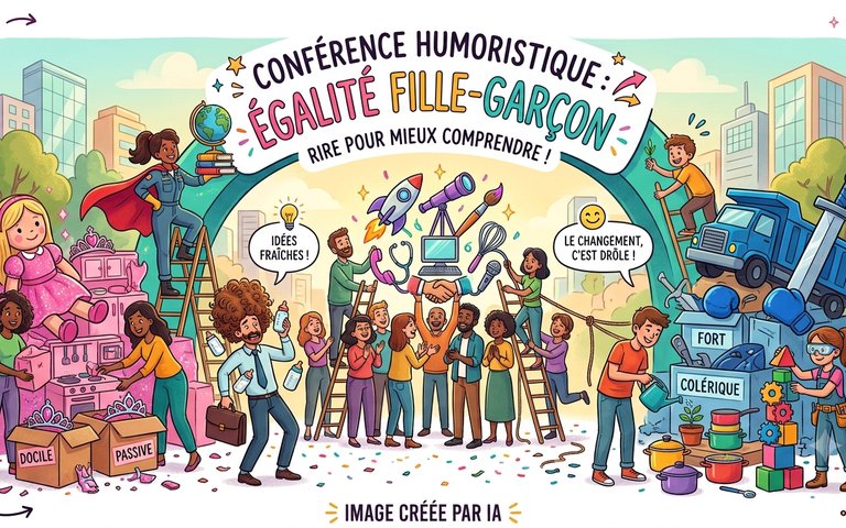 Illustration : conférence humoristique sur l'égalité fille garçon